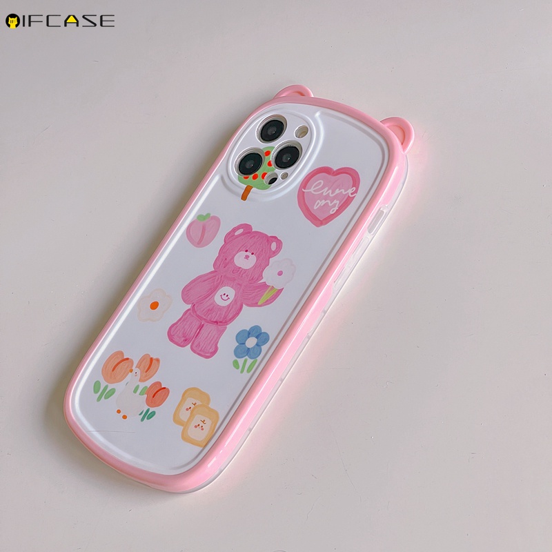 Ốp Điện Thoại Kèm Giá Đỡ Hình Tai Gấu/Hoa Tulip/ Trái Tim/ Tai Gấu Cho iPhone 13 12 11 Pro Max XS Max XR X