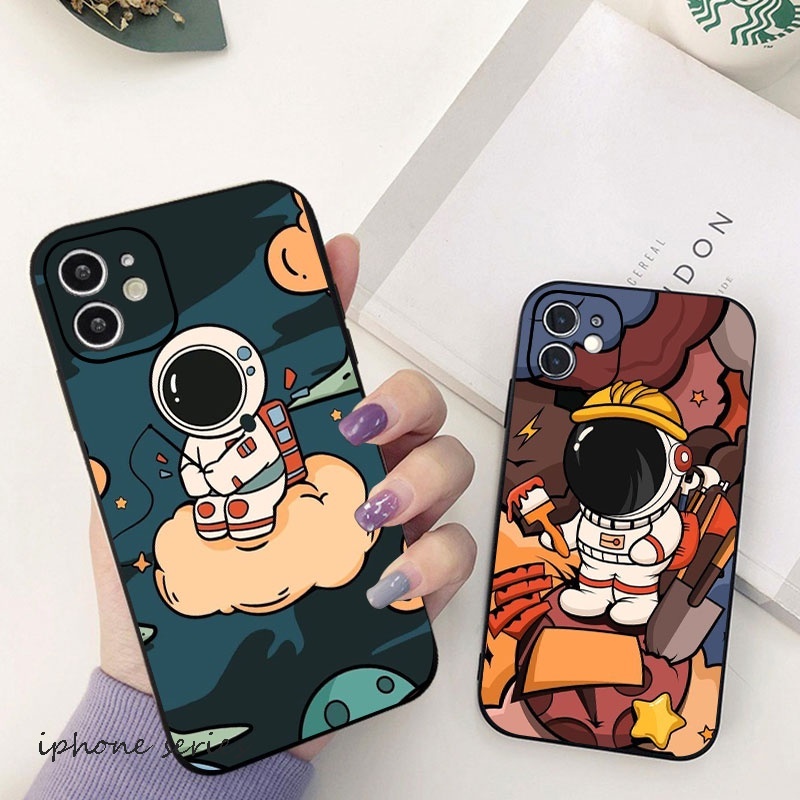 Ốp điện thoại mặt nhám họa tiết phi hành gia 3 Compatible for iPhone 13 12 Mini 11 Pro Max XR X XS MAX SE2020 8 7 6 Plus