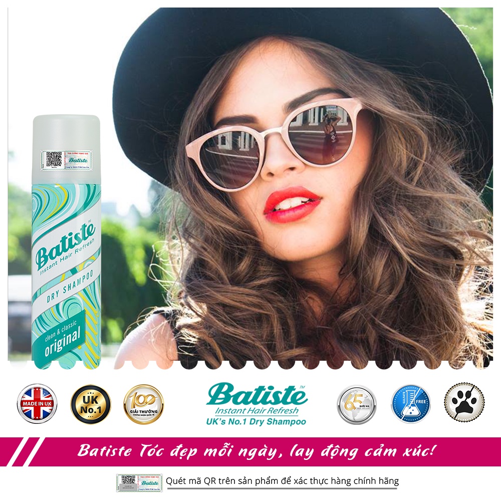 Dầu Gội Khô Batiste Dry Shampoo Mini Size 50ml, Full 200ml Hết Ngứa, Hết Bết Dính Tóc Bồng Bềnh Bóng Mượt Tức Khắc