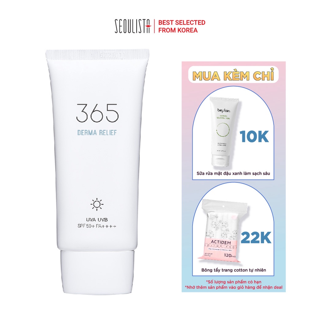 Kem chống nắng vật lý kiềm dầu dịu nhẹ Round Lab 365 Derma Relief Sun Cream SPF50+ PA++++