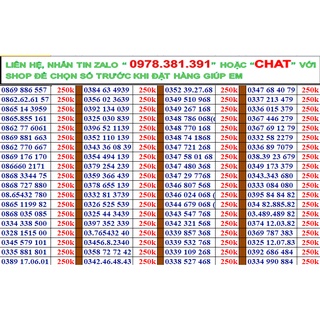 Sim số đẹp viettel đầu 09, 08, 03 đồng giá 250k