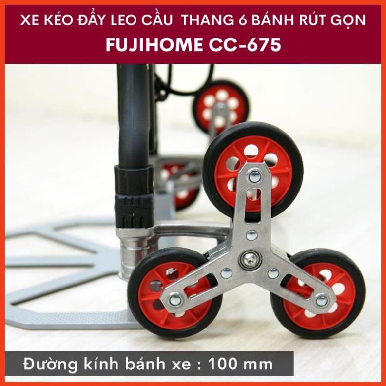 Xe kéo hàng leo cầu thang Fujihome CC-675, thương hiệu Nhật Bản 6 bánh 70kg, xe đẩy hàng leo cầu thang gấp gọn đa năng