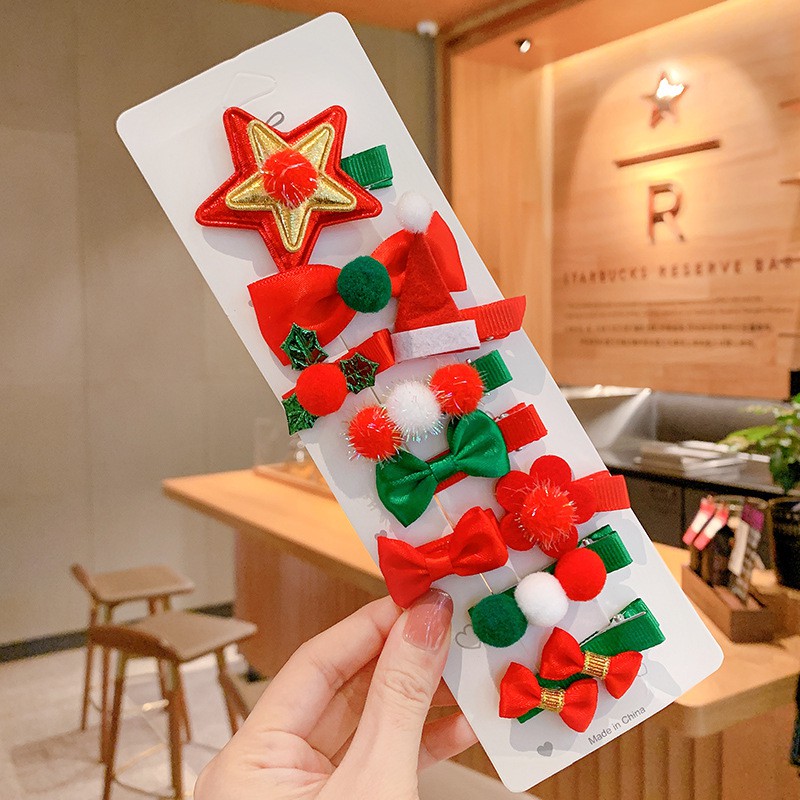 Kẹp tóc noel cho bé set 10 kẹp dễ thương, người lớn cũng mang được mang phong cách giáng sinh