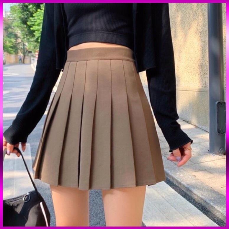 [ Xả Kho 3 Ngày ] CHÂN VÁY TENNIS NÂU SIÊU SANG,CHÂN VÁY XẾP LY CẠP CAO GHEN BỤNG MÀU NÂU | BigBuy360 - bigbuy360.vn