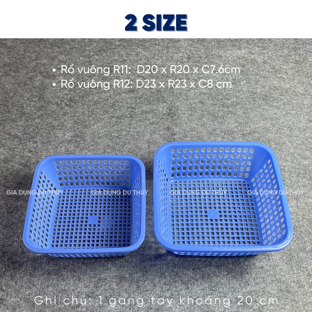 Rổ nhựa vuông nhiều màu 23x23x8cm, 20x20x7.6cm đựng đồ đa năng, nhựa pp loại 1 an toàn sức khỏe, thương hiệu Việt Thành