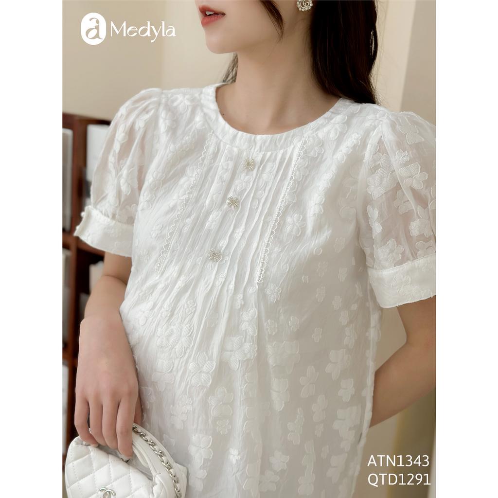 MEDYLA - Áo sơ mi bầu tơ hoa lót lụa Quần bầu dáng suông cho bầu đi chơi du lịch