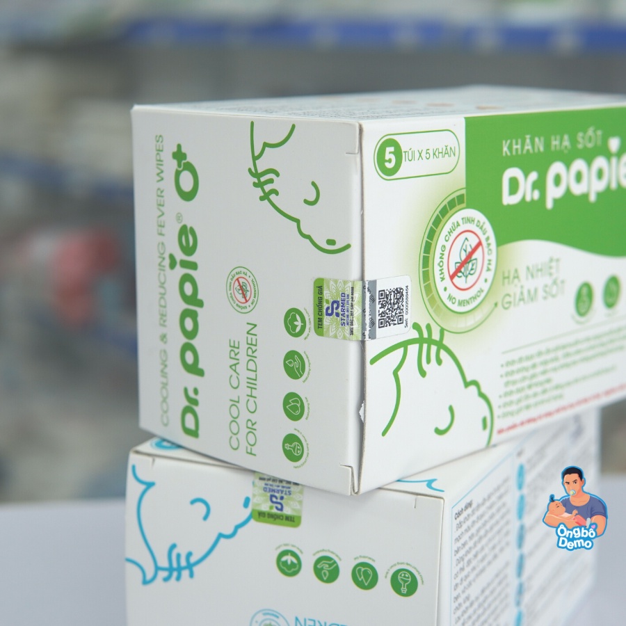 Khăn Lau Hạ Sốt Dr Papie Cho Bé, Hạ Nhiệt Giảm Sốt Ngắn Ngừa Co Giật  - Ongbodemo