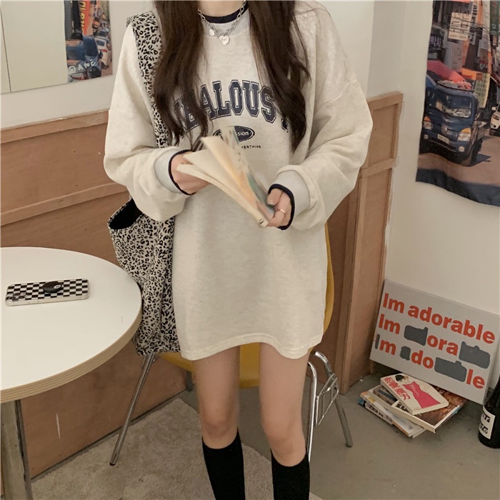 Áo nỉ SUXI dài tay cổ tròn thời trang Hàn Quốc cho nữ