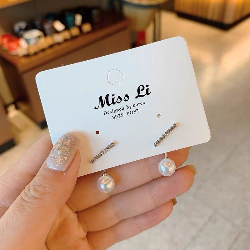 Khuyên tai gạch ngang chốt ngọc trai nhân tạo nhẹ nhàng nữ tính KT213