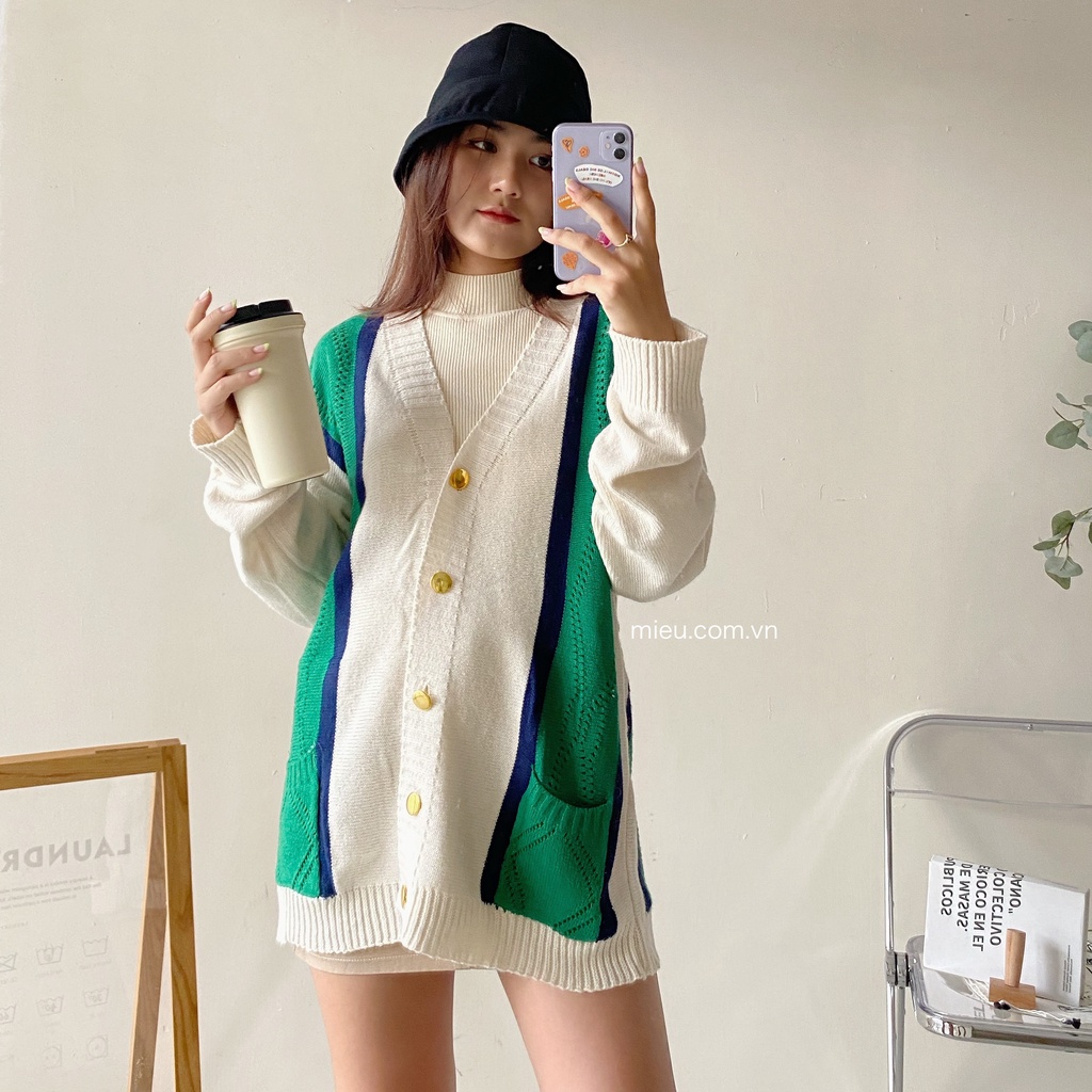 [ Miều ] Áo cardigan len sọc vai Kayla