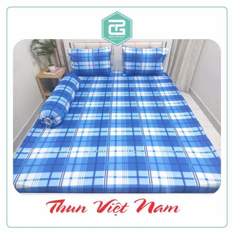 [ Link 1-Kẻ Sọc ] Bộ Ga Giường 4 món Thun Lạnh Việt Nam ( 1 ga + 2 áo gối nằm + 1 áo gối ôm)