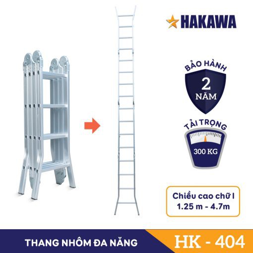 Thang nhôm gấp đa năng 4 khúc HAKAWA HK-404 4,7m. Sản phẩm chính hãng, chất lương, giá cả cạnh tranh, bảo hành 2 năm<<>>