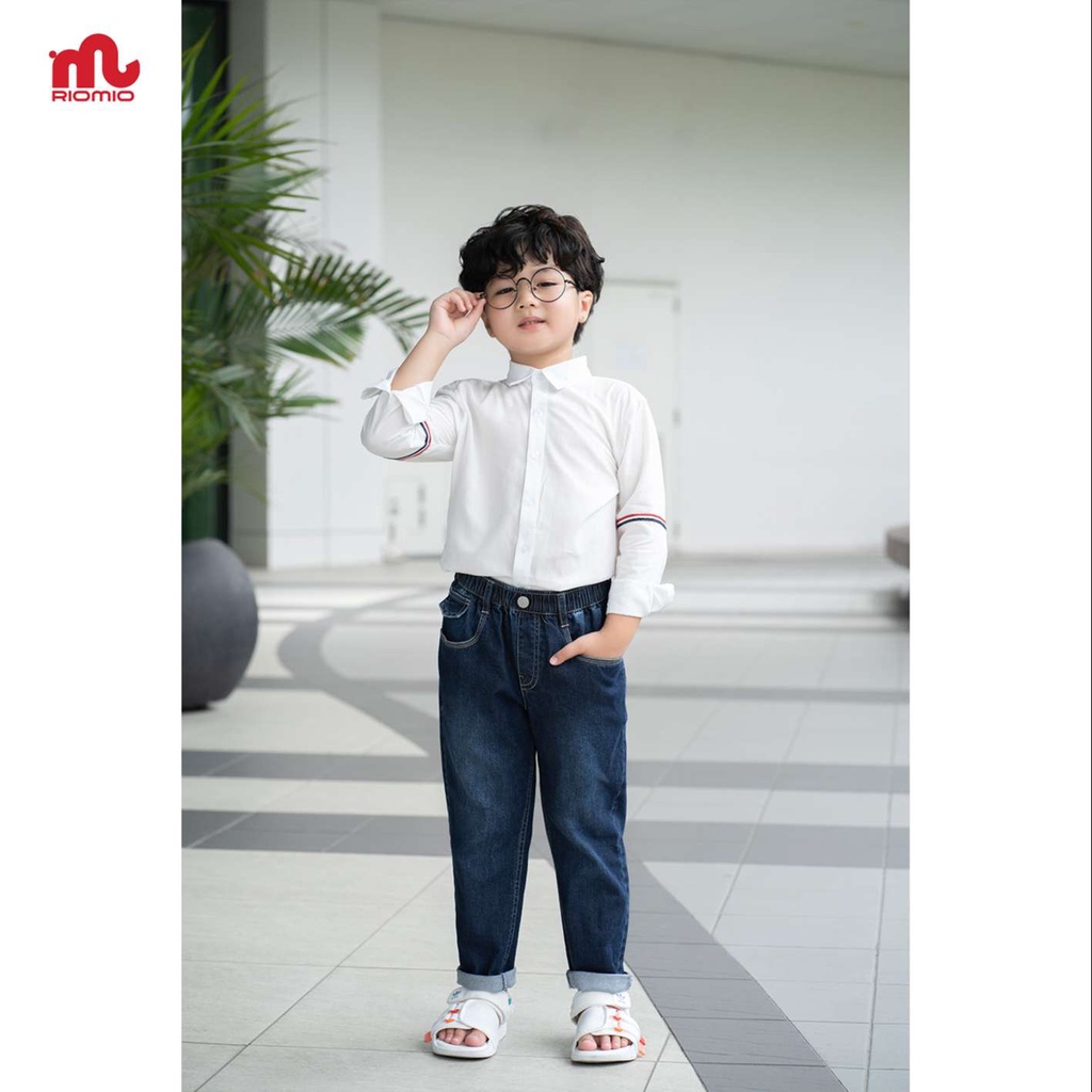 Quần jean cho bé trai 5-12 tuổi size 15-50kg RIOMIO ống bo gấu chất liệu cotton USA mềm mịn kèm quà tặng - RM260