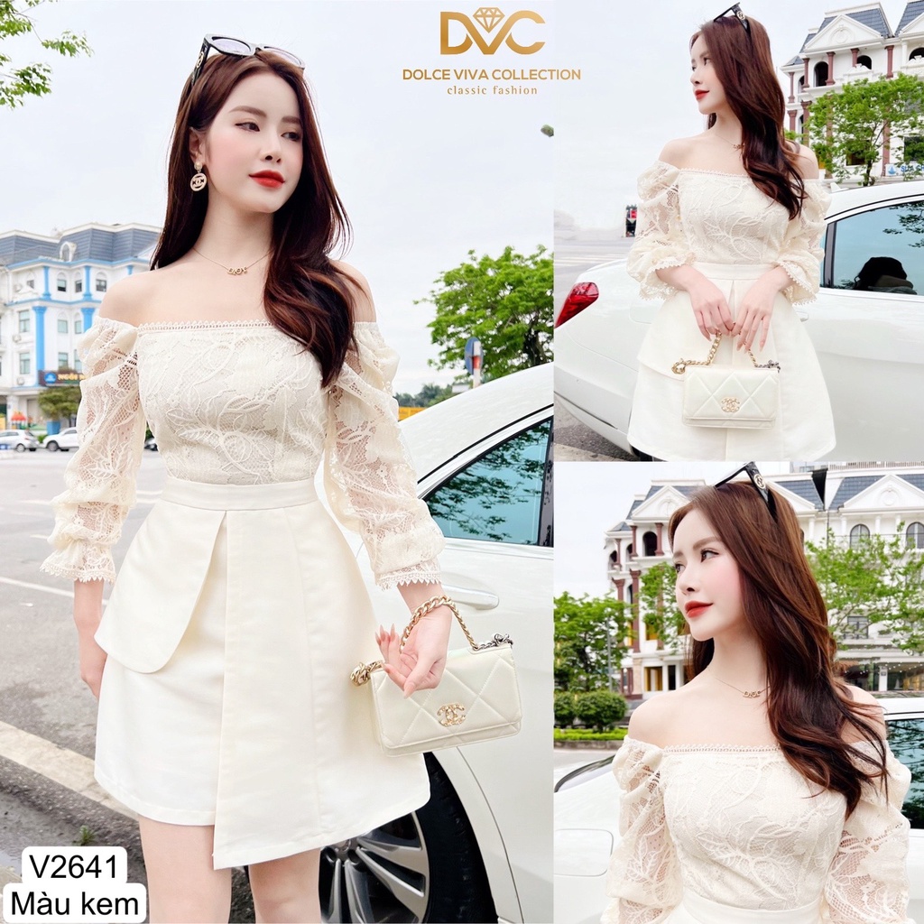 Váy ren mix tafta ren dài tay V2641 - DOLCE VIVA COLLECTION