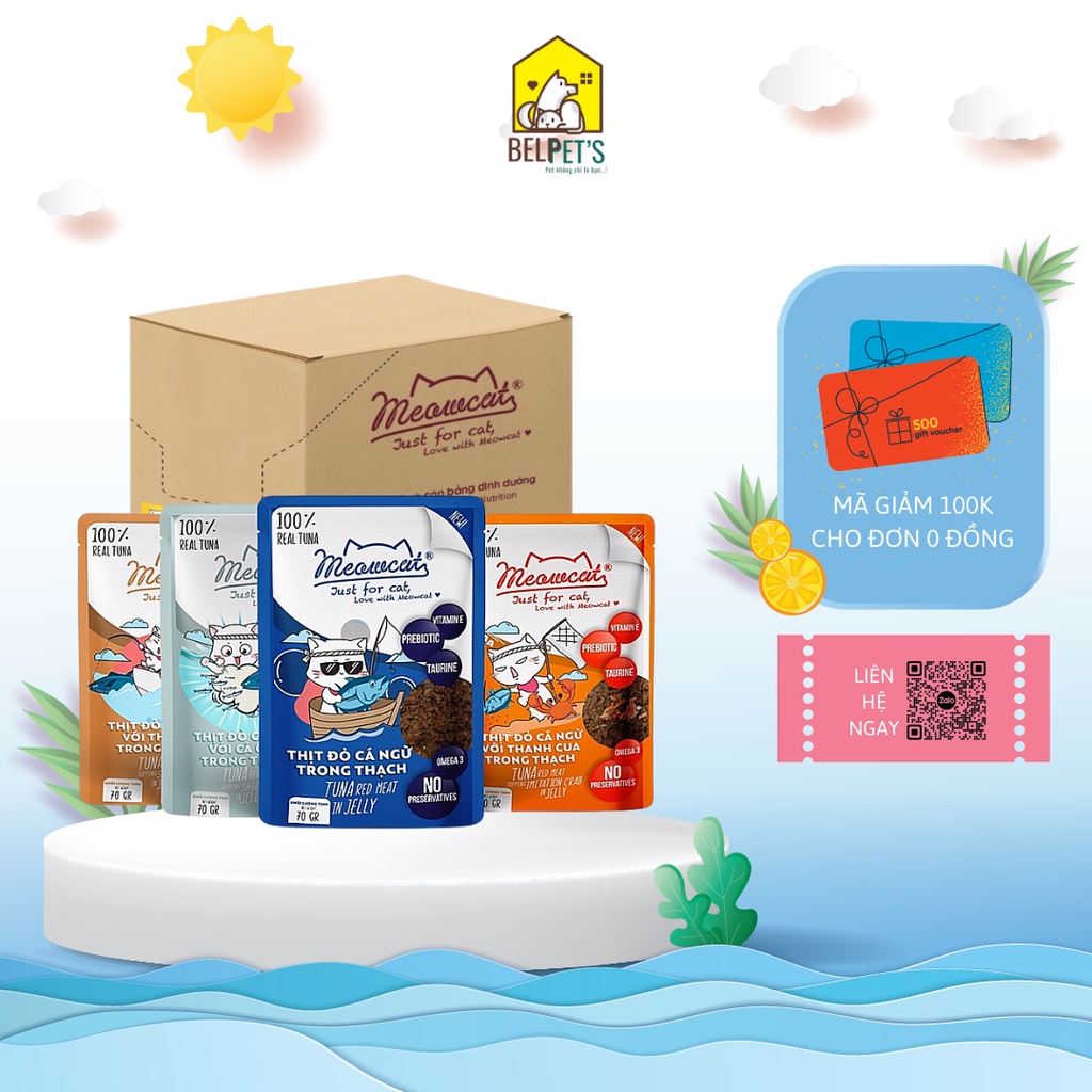 Pate Meowcat combo 10 gói mix đủ vị cho mèo từ 1 tháng tuổi hương thơm đậm vị không tanh cho mèo con tập ăn