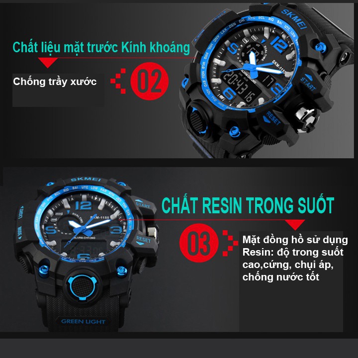 Đồng hồ Nam Skmei 1155B điện tử thể thao Dual Time Nhiều màu lựa chọn