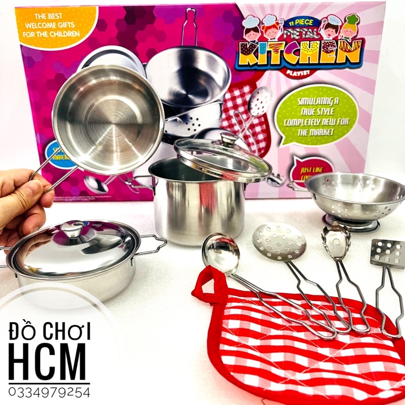 [INOX THẬT] Đồ chơi nấu ăn bằng inox 10 món dành cho bé thích nấu ăn nhà bếp cắt thái hoa quả trái cây