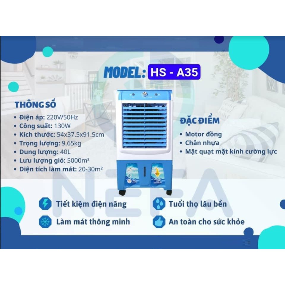 QUẠT ĐIỀU HOÀ HƠI NƯỚC HS-35A/ HS35A 40 LÍT [BẢO HÀNH 1 NĂM]