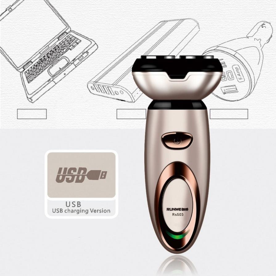 Máy Cạo Râu Sạc Điện 2 Lưỡi Tròn Runwe RS503 Đầu Sạc USB Chính Hãng Sản Phẩm Sang Trọng Đẳng Cấp FULLBOX