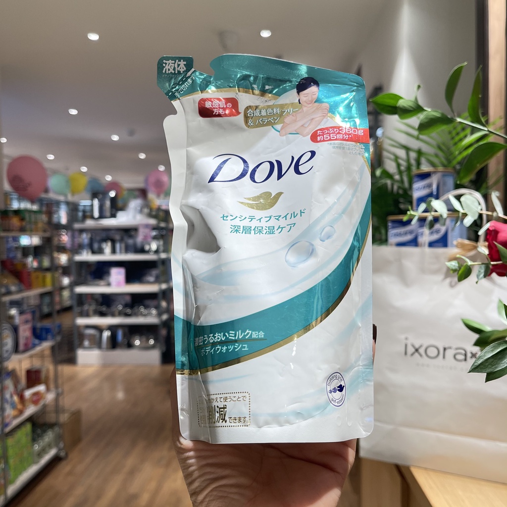 Sữa tắm Dove Nhật túi refill   dưỡng ẩm trắng sáng da hương hoa, đào, vani, cho da nhạy cảm