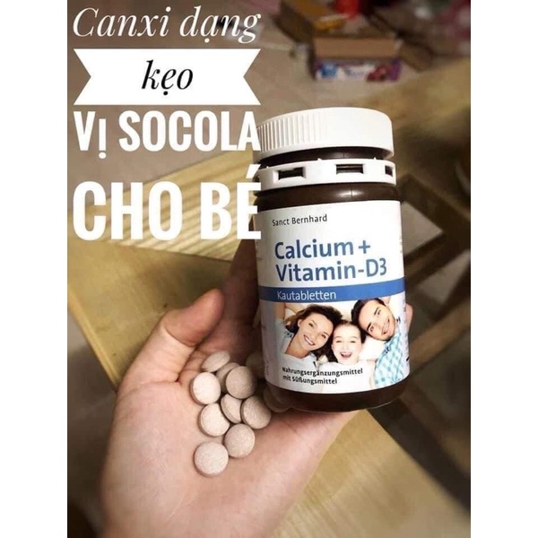 [Date mới nhất] Viên kẹo ngậm Canxi D3, Calcium vitamin d3 Sanct Bernhard vị socola cho bé