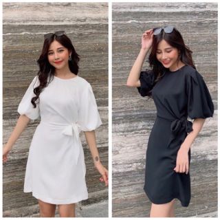 Đầm cổ tròn xoắn eo tay bí Loie Dress