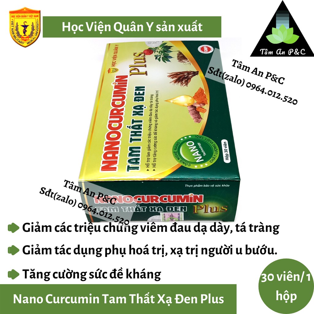 Nano Curcumin Tam Thất Xạ Đen Plus Học Viện Quân Y-Dành cho người Viêm loét dạ dày- tá tràng và ung thư