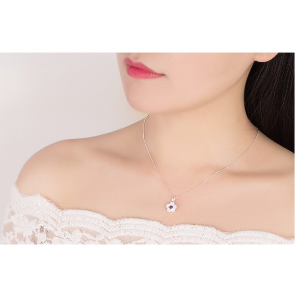 [Bạch Kim] Dây Chuyền Bạch Kim Cao Cấp Mặt Hoa Anh Đào Nhụy Hồng Sunni Jewelry - Tặng Kèm Giấy Lau Trang Sức