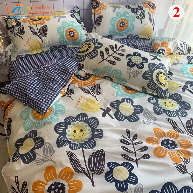 Chăn Ga Gối Cotton Poly Hoa Tiết Hoa Lá Trang Trí, Decor Phòng Ngủ Phong Cách Hàn Quốc - Hàng nhập khẩu ( không ruột )