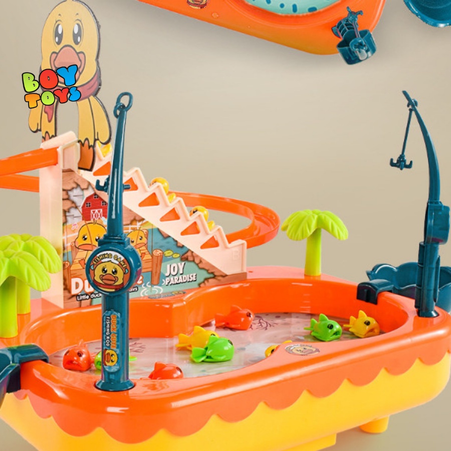 Đồ chơi câu cá và vịt vàng leo thang 2 trong 1 có nhạc và đèn kết hợp từ tính bơi tự động vui nhộn cho bé