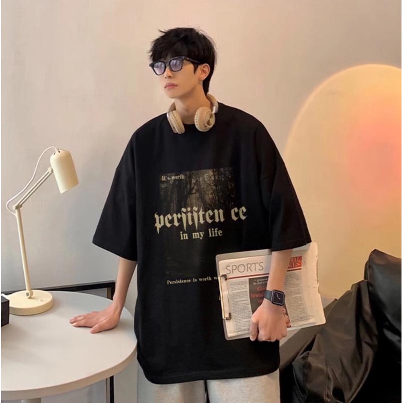 【Chất Lượng Cao】Áo Thun Tay Ngắn Dáng Rộng Mềm Mại In Hình Hành Tinh Bea Kiểu Retro Thoải Mái Phong Cách Sinh Viên Cho Nam