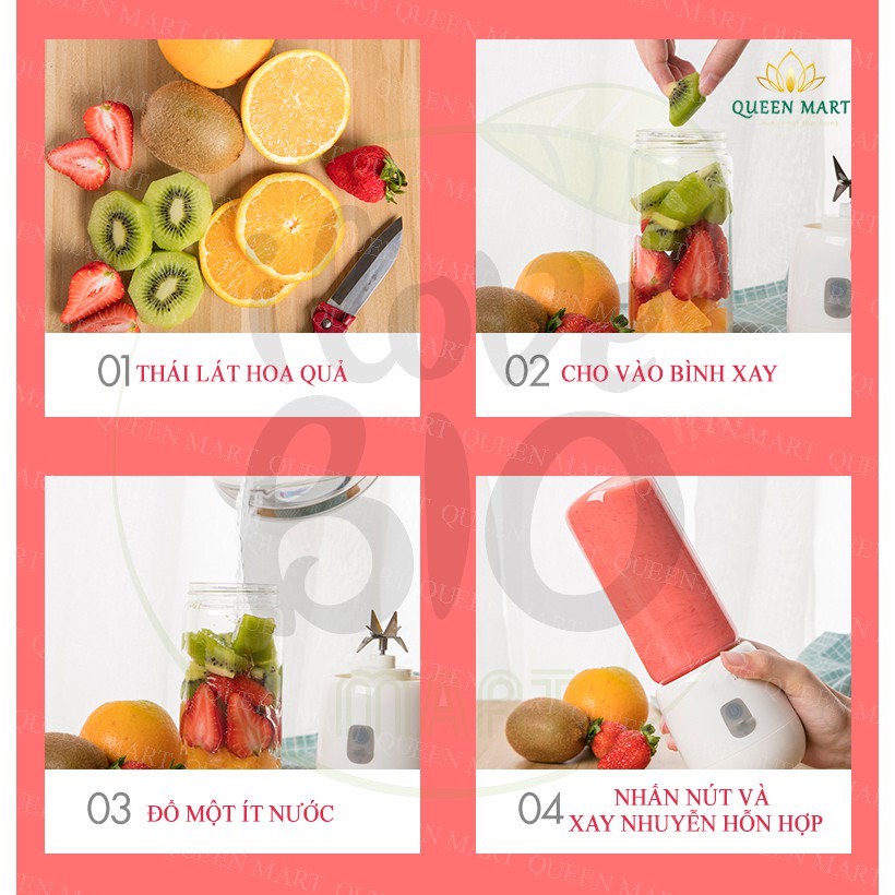 Máy xay sinh tố mini cầm tay Kanchhi Đa Năng sạc Tích Điện usb - cối xay sinh tố 6 Lưỡi Xay inox 304 cao cấp VT790