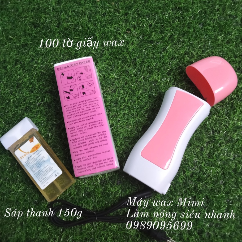 Combo Máy wax lông mini Depilatory cao cấp màu hồng + Sáp thanh Tặng giấy wax loại tốt