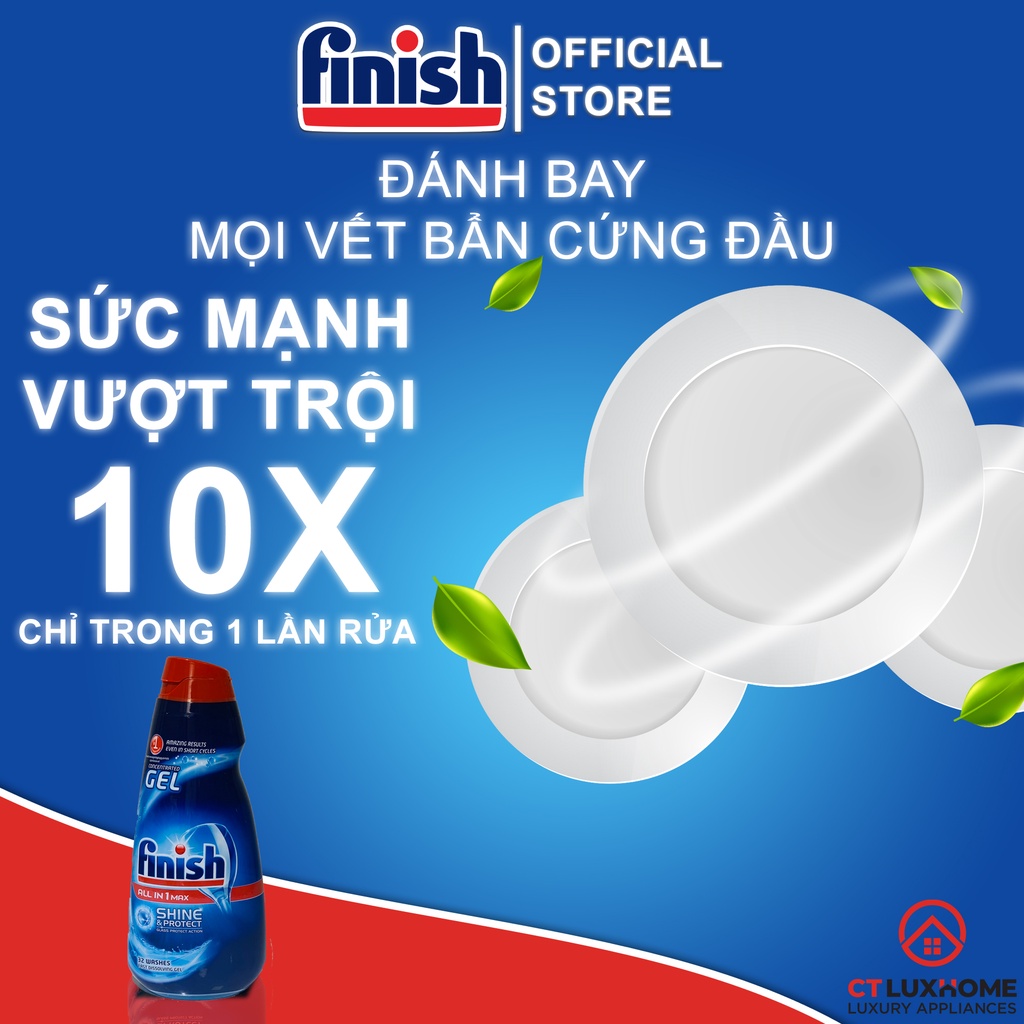Gel rửa chén bát Finish All In One Max 650ml Shine & Protect  dùng cho máy rửa bát - Hàng chính hãng