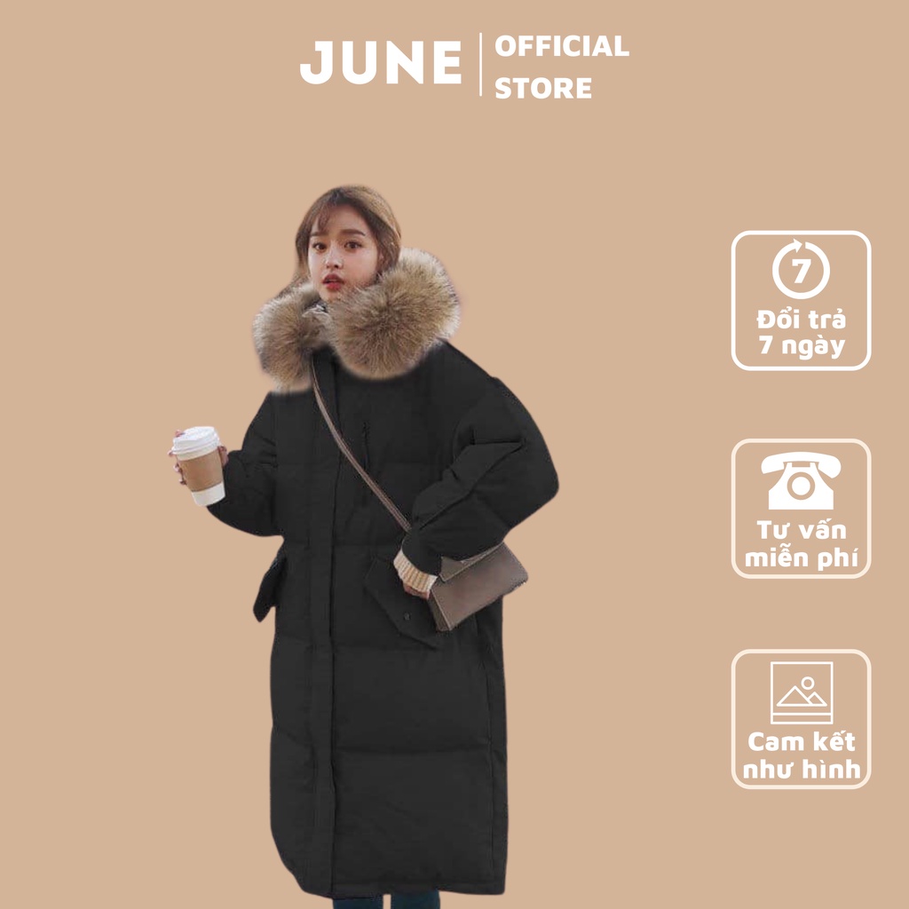 Áo phao nữ 2 túi JUNE Hàn Quốc dáng dài freesize mặc mùa đông, đại hàn siêu ấm áp