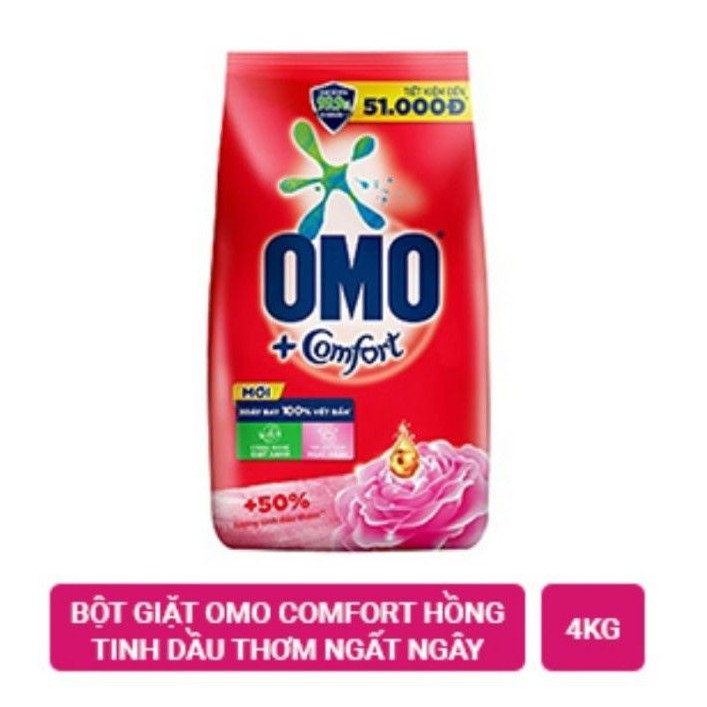 Bột giặt OMO Comfort tinh dầu thơm ngất ngây hồng túi 4kg