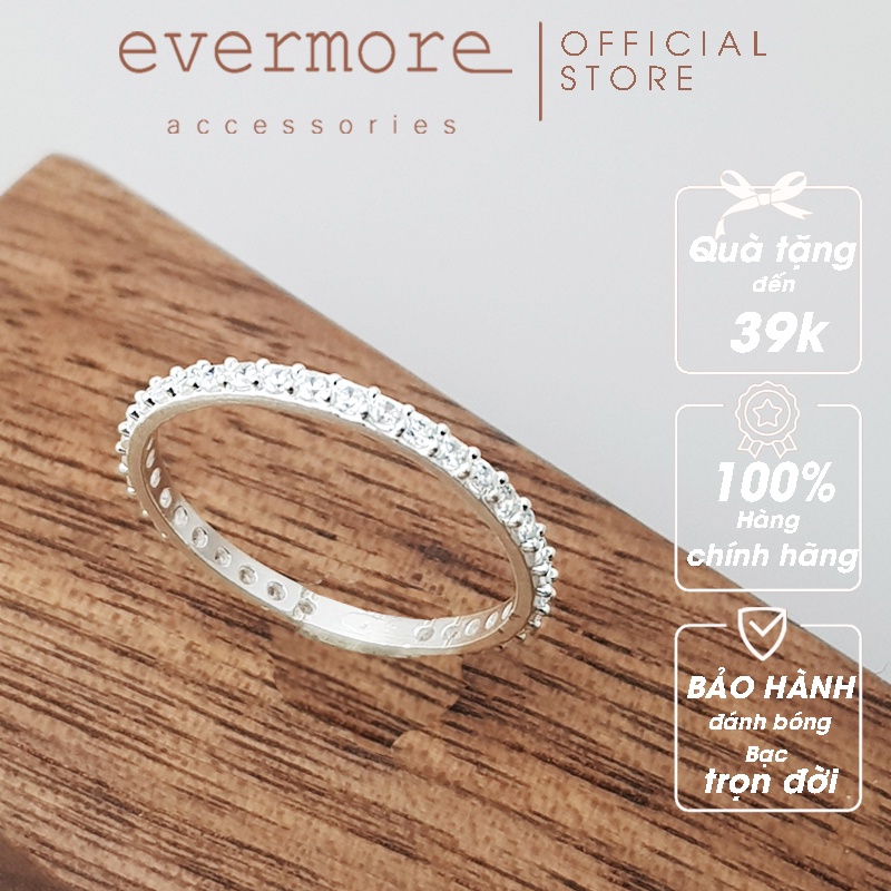 Nhẫn bạc EVERMORE, nhẫn bạc vành tròn đính đá thanh lịch, minimalism - N033