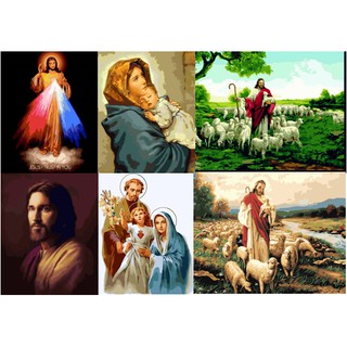 Chúa Jesus và Đức Mẹ. Tranh sơn dầu số hoá tự tô màu theo số có khung - 40*50cm