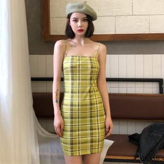 Đầm nữ hai dây phối caro dễ thương thiết kế xinh xắn cho nữ
