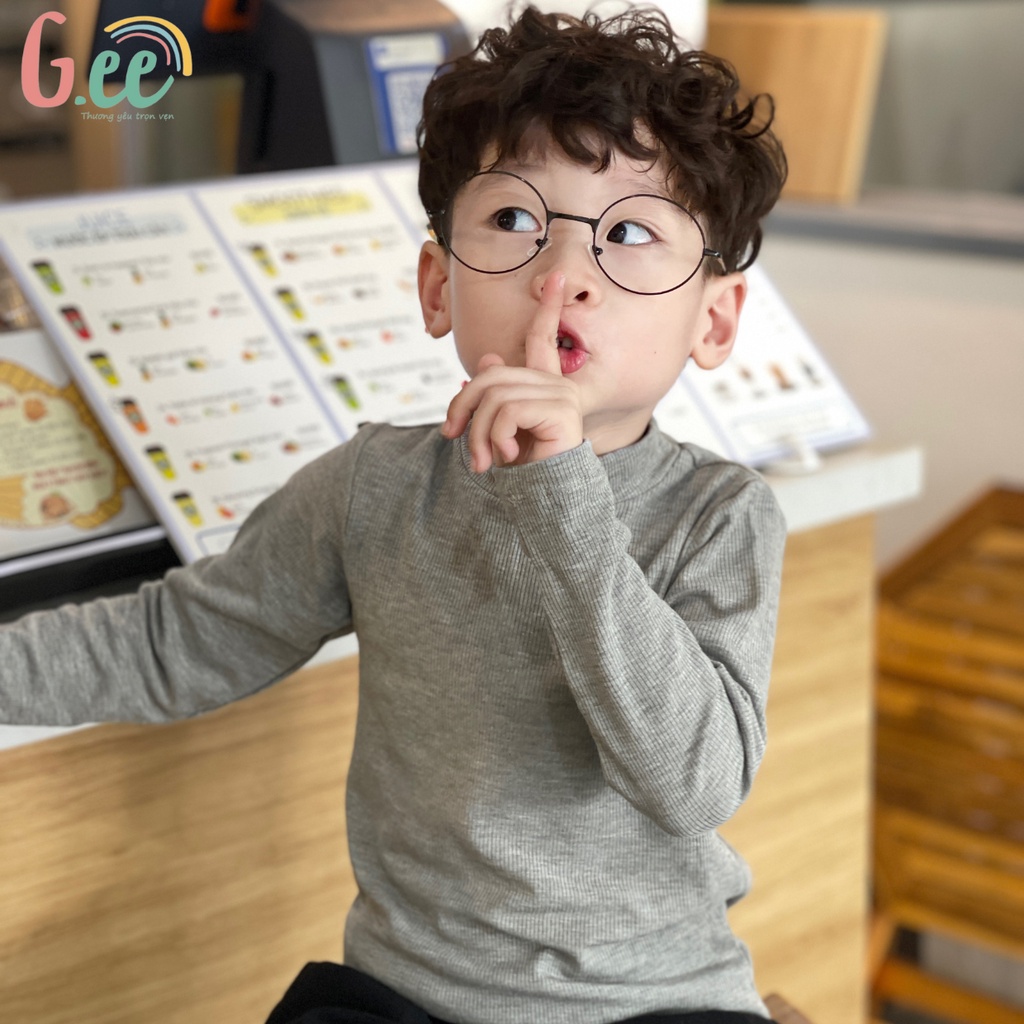 Áo Giữ Nhiệt Bé Trai Bé Gái Len Tăm Gee, Áo Ấm Thu Đông Trẻ Em, Người Lớn Vải Sồi Cổ Lọ Lót Lông Mềm Mịn, Thấm Hút