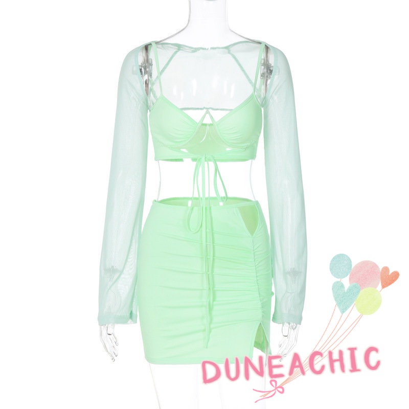 DUNEA Set đồ gồm áo croptop 2 dây và chân váy xẻ tà quyến rũ cho nữ