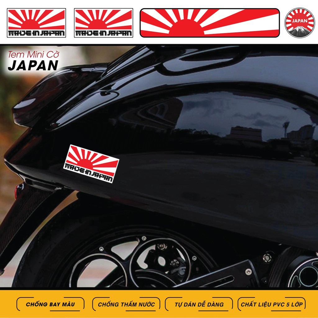 Tem Xe Logo Cờ Japan Dán Xe Máy, Xe Điện, Nõn Mũ Bảo Hiểm - Decal Hình Cờ Nhật Bản Chống Nước, Bền Màu