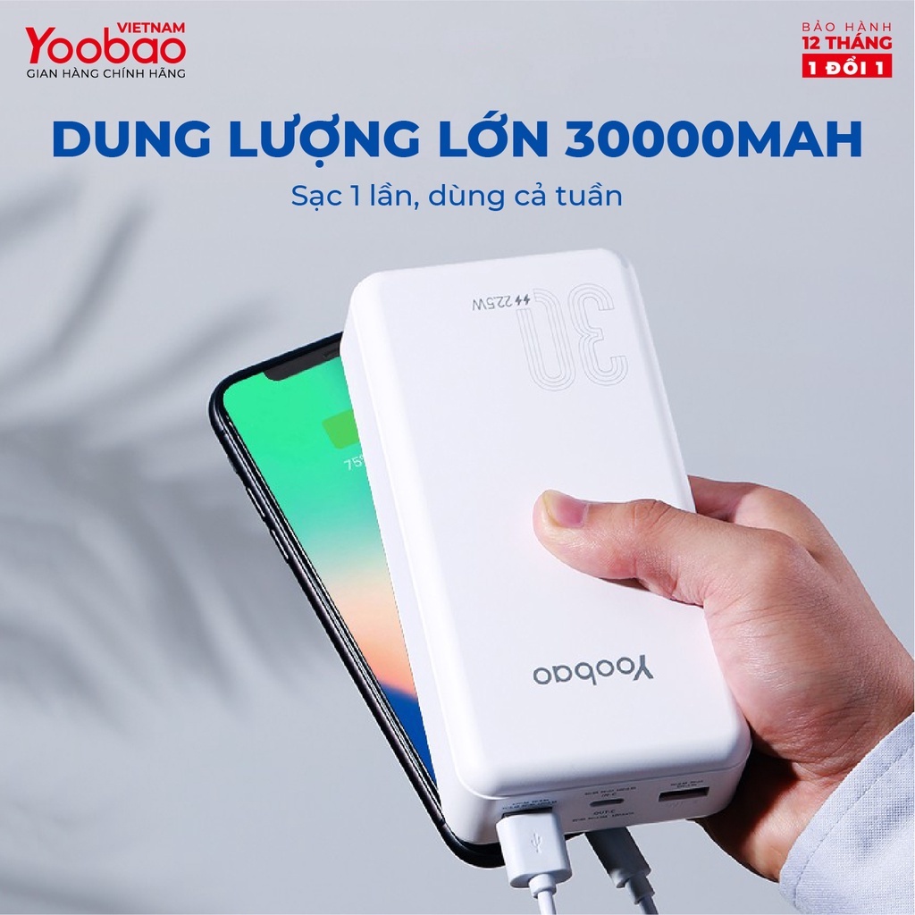 Pin Sạc Dự Phòng Yoobao D30Q Dung Lượng khủng 30000mAh, Sạc Nhanh 22.5W Phù Hợp Với Máy Tính Bảng, Điện Thoại