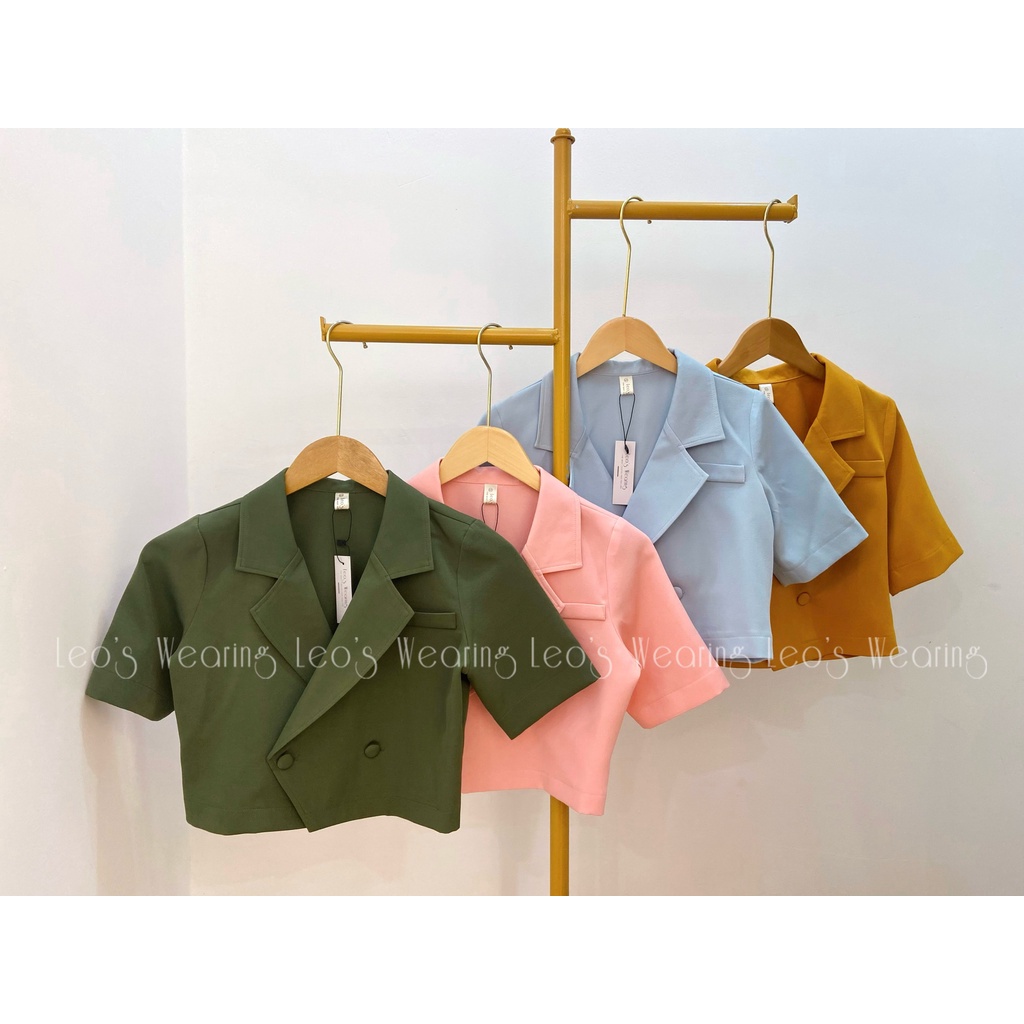 [Mã SKAMFSW175 giảm 10K đơn 50K] Áo khoác blazer nữ cổ vest tay lỡ dáng croptop LEOSWEARING A06