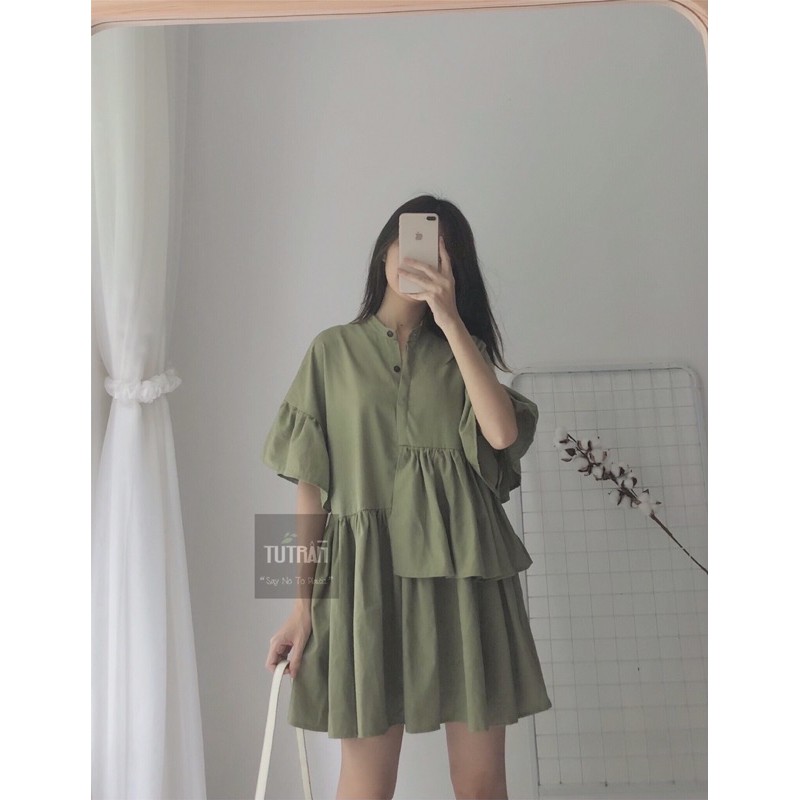 Áo trễ vai chun eo tay loe dài