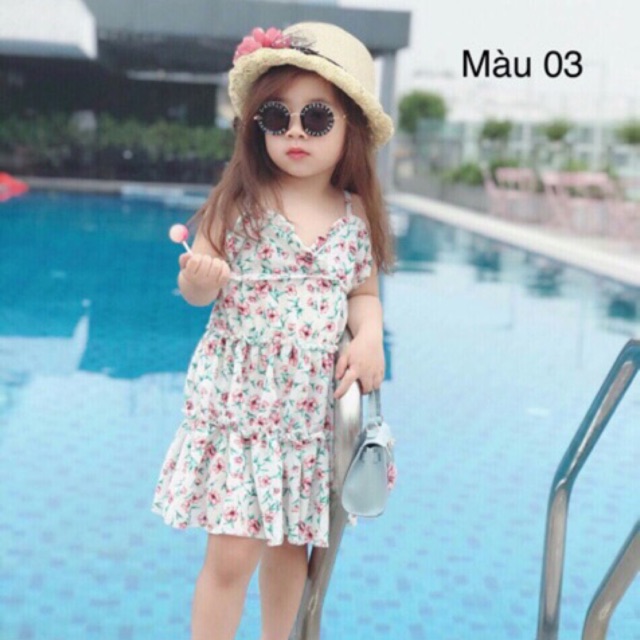 VÁY ĐẦM BÉ GÁI ĐI BIỂN 2 DÂY THÔ TƠ MÁT SIZE 2-8 SALE THANH LÝ SỐC