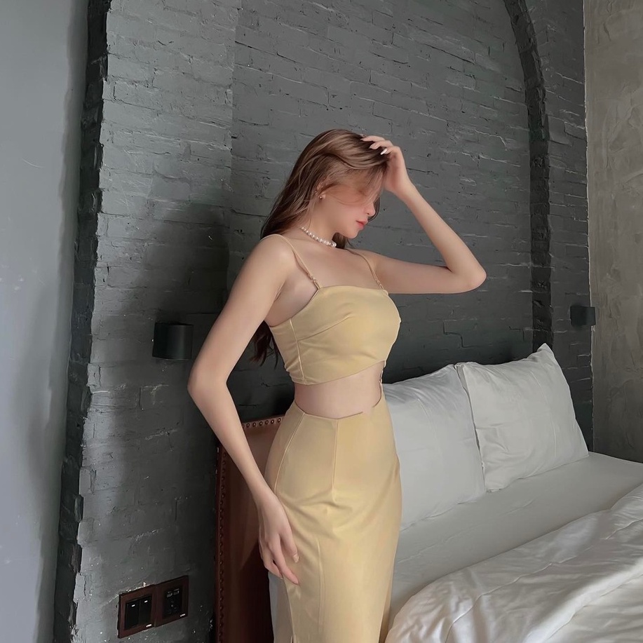 Đầm 2 dây midi kiểu dáng ôm body khoen Emilyshop ulzzang