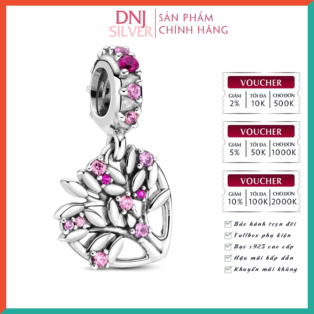 [Hàng cao cấp] Charm bạc 925 cao cấp, hàng chuẩn bạc - Charm Pink Heart Family Tree thích hợp để mix vòng tay charm