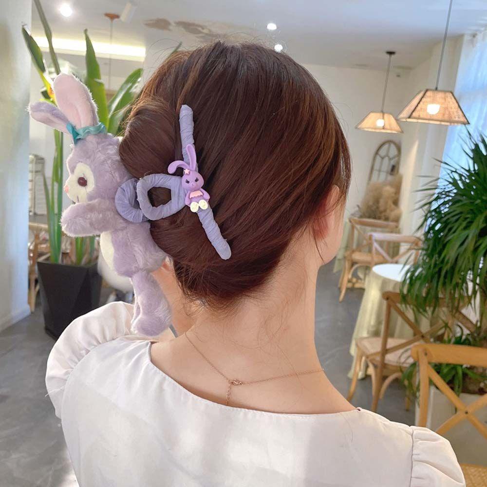 Kẹp Tóc Hình Thỏ Tím Nhồi Bông Dễ Thương Phong Cách Hàn Quốc