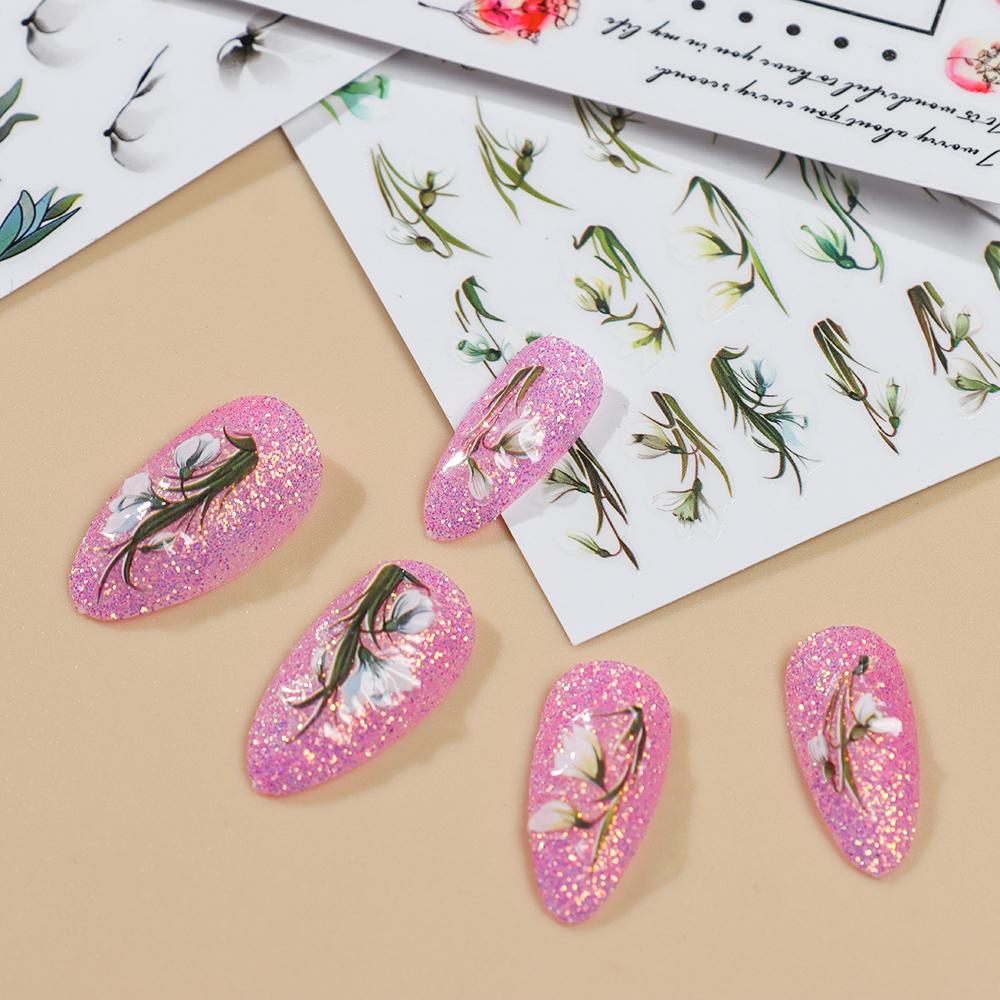 Miếng Dán Trang Trí Móng Tay Màu Trắng Xanh Lá Kiểu Pháp Dễ Thương